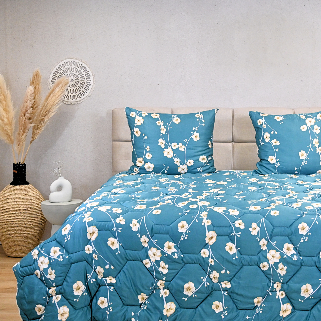 HappyBed Blue Blossom - Satijn Look - Dekbed voor het hele jaar