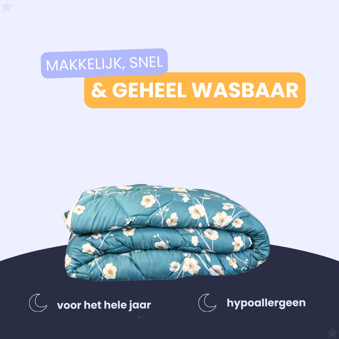 HappyBed Blue Blossom - Satijn Look - Dekbed voor het hele jaar